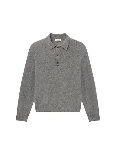 Frame Men's Boiled Wool Polo Sweater - Grey Melange | Thumbnail 1 Frame Men's Boiled Wool Polo Sweater - Grey Melange | Thumbnail 1