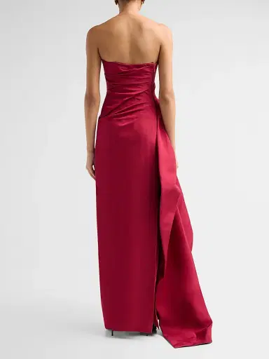 MONIQUE LHUILLIER Women's Asymmetric Draped Silk Faille Gown - Rhubarb - Size 6 | Thumbnail 3 MONIQUE LHUILLIER Women's Asymmetric Draped Silk Faille Gown - Rhubarb - Size 6 | Thumbnail 3