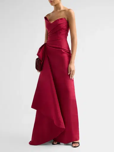 MONIQUE LHUILLIER Women's Asymmetric Draped Silk Faille Gown - Rhubarb - Size 6 | Thumbnail 4 MONIQUE LHUILLIER Women's Asymmetric Draped Silk Faille Gown - Rhubarb - Size 6 | Thumbnail 4