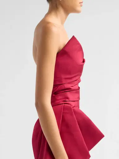 MONIQUE LHUILLIER Women's Asymmetric Draped Silk Faille Gown - Rhubarb - Size 6 | Thumbnail 5 MONIQUE LHUILLIER Women's Asymmetric Draped Silk Faille Gown - Rhubarb - Size 6 | Thumbnail 5