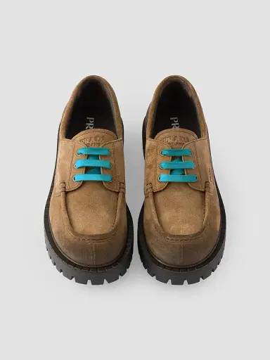 Prada Men's Waxed Suede Lace-Up Shoes - Brown | Thumbnail 2 Prada Men's Waxed Suede Lace-Up Shoes - Brown | Thumbnail 2