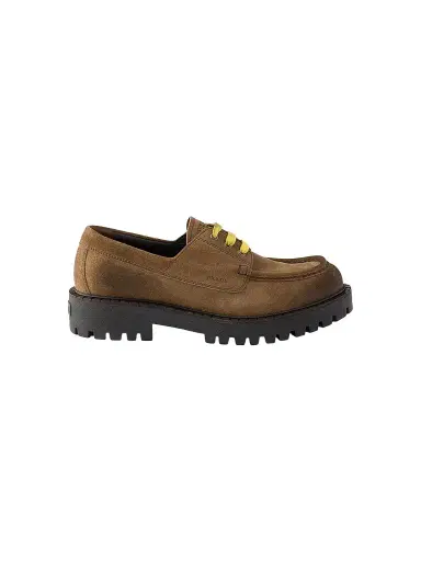 Prada Men's Waxed Suede Lace-Up Shoes - Brown | Thumbnail 1 Prada Men's Waxed Suede Lace-Up Shoes - Brown | Thumbnail 1