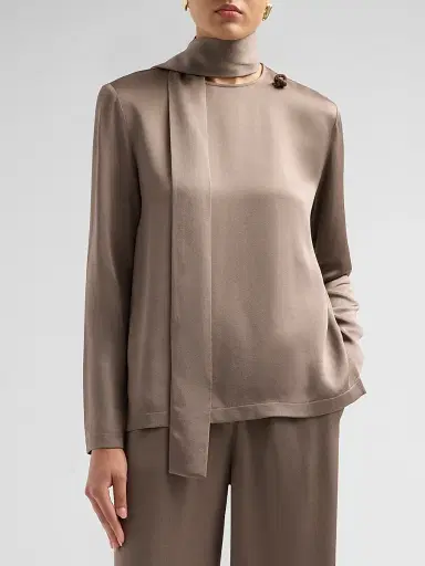Fabiana Filippi Women's Filo Diamanté Knot Pin Satin Top - Falcon | Thumbnail 4 Fabiana Filippi Women's Filo Diamanté Knot Pin Satin Top - Falcon | Thumbnail 4