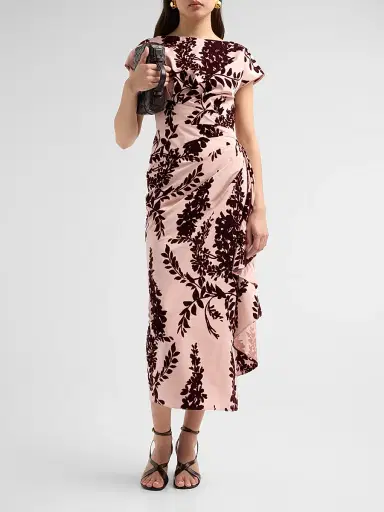 Lela Rose Women's Florence Flocked Taffeta Cocktail Dress - Dusty Rose Oxblood | Thumbnail 2 Lela Rose Women's Florence Flocked Taffeta Cocktail Dress - Dusty Rose Oxblood | Thumbnail 2