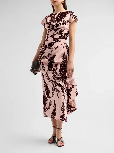 Lela Rose Women's Florence Flocked Taffeta Cocktail Dress - Dusty Rose Oxblood | Thumbnail 4 Lela Rose Women's Florence Flocked Taffeta Cocktail Dress - Dusty Rose Oxblood | Thumbnail 4