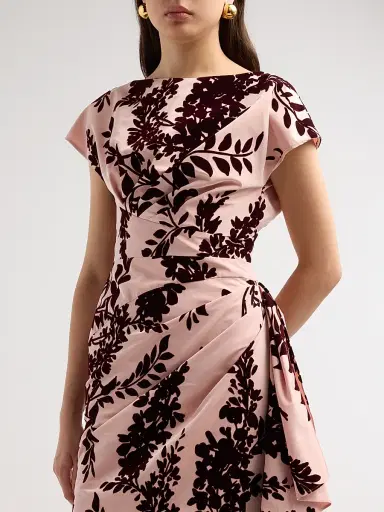 Lela Rose Women's Florence Flocked Taffeta Cocktail Dress - Dusty Rose Oxblood | Thumbnail 5 Lela Rose Women's Florence Flocked Taffeta Cocktail Dress - Dusty Rose Oxblood | Thumbnail 5