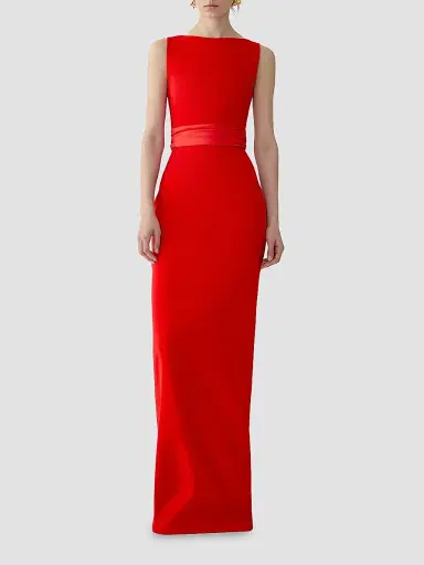 Carolina Herrera Women's Boatneck Silk Overskirt Column Gown - Red - Size 10 | Thumbnail 3 Carolina Herrera Women's Boatneck Silk Overskirt Column Gown - Red - Size 10 | Thumbnail 3