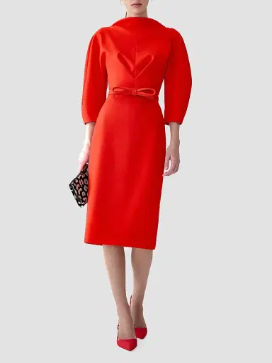 Carolina Herrera Women's Draped Stretch Wool Sheath Midi Dress - Chili Red | Thumbnail 2 Carolina Herrera Women's Draped Stretch Wool Sheath Midi Dress - Chili Red | Thumbnail 2