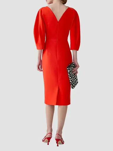 Carolina Herrera Women's Draped Stretch Wool Sheath Midi Dress - Chili Red | Thumbnail 3 Carolina Herrera Women's Draped Stretch Wool Sheath Midi Dress - Chili Red | Thumbnail 3