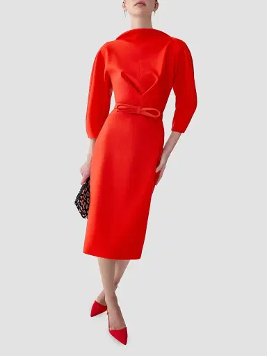 Carolina Herrera Women's Draped Stretch Wool Sheath Midi Dress - Chili Red | Thumbnail 5 Carolina Herrera Women's Draped Stretch Wool Sheath Midi Dress - Chili Red | Thumbnail 5