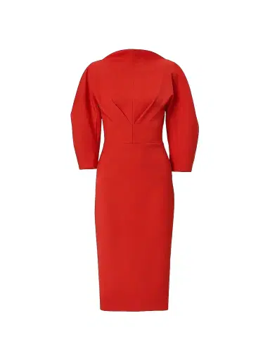 Carolina Herrera Women's Draped Stretch Wool Sheath Midi Dress - Chili Red | Thumbnail 1 Carolina Herrera Women's Draped Stretch Wool Sheath Midi Dress - Chili Red | Thumbnail 1