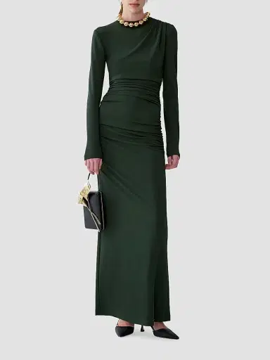 Carolina Herrera Women's Draped Jersey Long-Sleeve Gown - Forest Green | Thumbnail 2 Carolina Herrera Women's Draped Jersey Long-Sleeve Gown - Forest Green | Thumbnail 2