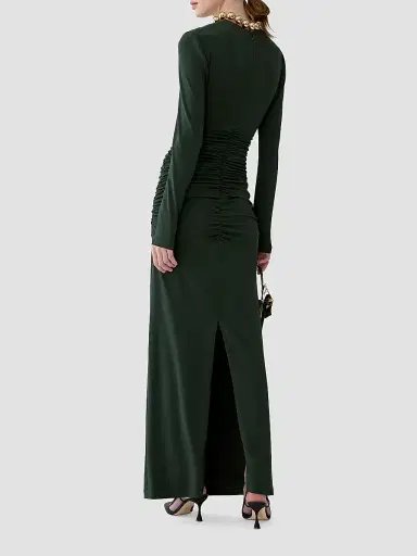Carolina Herrera Women's Draped Jersey Long-Sleeve Gown - Forest Green | Thumbnail 3 Carolina Herrera Women's Draped Jersey Long-Sleeve Gown - Forest Green | Thumbnail 3