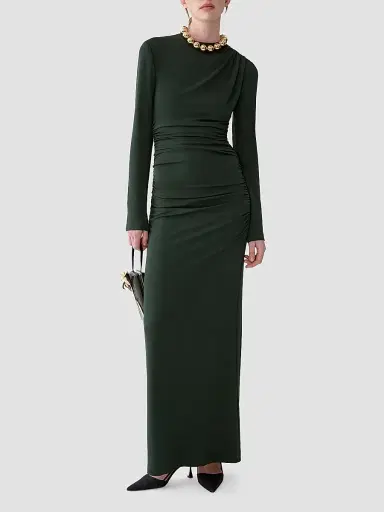 Carolina Herrera Women's Draped Jersey Long-Sleeve Gown - Forest Green | Thumbnail 4 Carolina Herrera Women's Draped Jersey Long-Sleeve Gown - Forest Green | Thumbnail 4