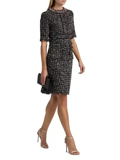 Teri Jon by Rickie Freeman Women's Embellished Tweed Fit & Flare Minidress - Black Multi | Thumbnail 2 Teri Jon by Rickie Freeman Women's Embellished Tweed Fit & Flare Minidress - Black Multi | Thumbnail 2