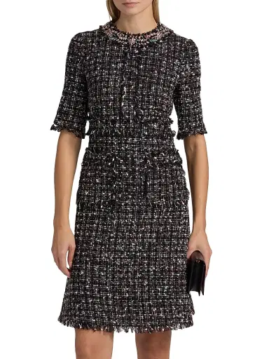 Teri Jon by Rickie Freeman Women's Embellished Tweed Fit & Flare Minidress - Black Multi | Thumbnail 3 Teri Jon by Rickie Freeman Women's Embellished Tweed Fit & Flare Minidress - Black Multi | Thumbnail 3
