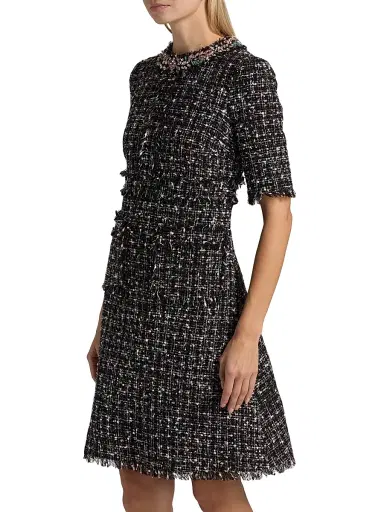 Teri Jon by Rickie Freeman Women's Embellished Tweed Fit & Flare Minidress - Black Multi | Thumbnail 4 Teri Jon by Rickie Freeman Women's Embellished Tweed Fit & Flare Minidress - Black Multi | Thumbnail 4