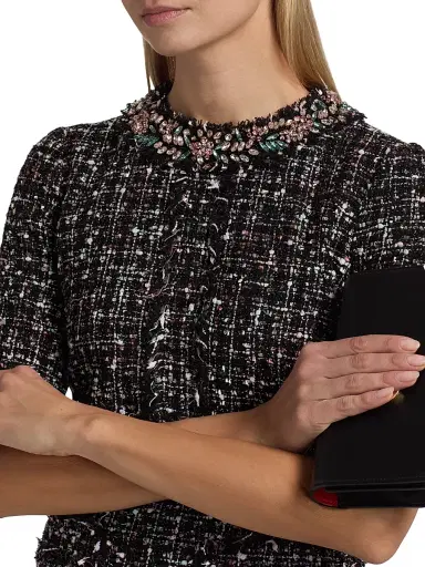 Teri Jon by Rickie Freeman Women's Embellished Tweed Fit & Flare Minidress - Black Multi | Thumbnail 6 Teri Jon by Rickie Freeman Women's Embellished Tweed Fit & Flare Minidress - Black Multi | Thumbnail 6