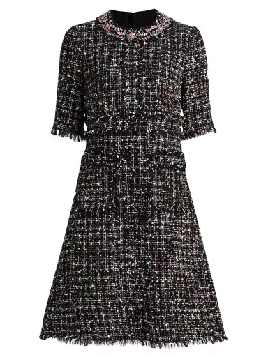 Teri Jon by Rickie Freeman Women's Embellished Tweed Fit & Flare Minidress - Black Multi | Thumbnail 1 Teri Jon by Rickie Freeman Women's Embellished Tweed Fit & Flare Minidress - Black Multi | Thumbnail 1