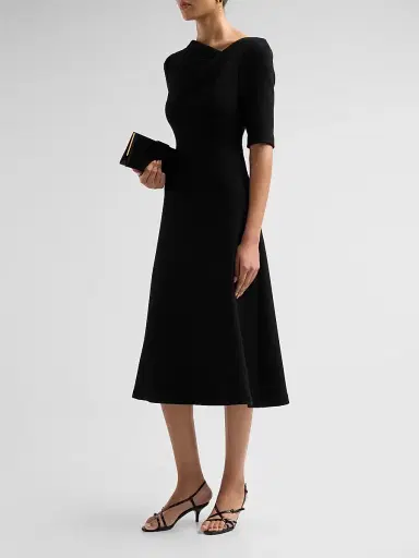 Teri Jon by Rickie Freeman Women's Crêpe Asymmetric A-Line Cocktail Dress - Black | Thumbnail 4 Teri Jon by Rickie Freeman Women's Crêpe Asymmetric A-Line Cocktail Dress - Black | Thumbnail 4