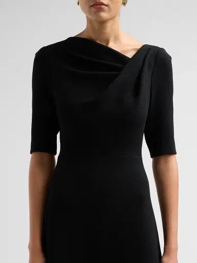 Teri Jon by Rickie Freeman Women's Crêpe Asymmetric A-Line Cocktail Dress - Black | Thumbnail 5 Teri Jon by Rickie Freeman Women's Crêpe Asymmetric A-Line Cocktail Dress - Black | Thumbnail 5