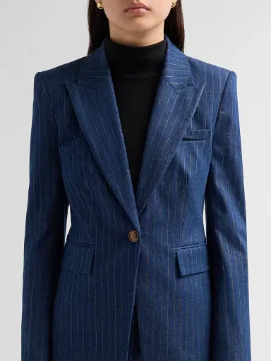Veronica Beard Women's Naira Striped Cotton-Blend Single-Breasted Dickey Jacket - Medium Indigo Copper - Size 16 | Thumbnail 5 Veronica Beard Women's Naira Striped Cotton-Blend Single-Breasted Dickey Jacket - Medium Indigo Copper - Size 16 | Thumbnail 5
