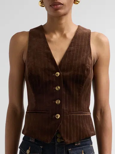 Ramy Brook Women's Noelle Pinstriped Cotton-Blend Vest - Heritage Brown | Thumbnail 5 Ramy Brook Women's Noelle Pinstriped Cotton-Blend Vest - Heritage Brown | Thumbnail 5