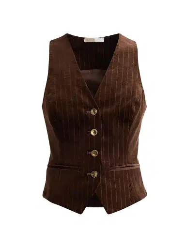 Ramy Brook Women's Noelle Pinstriped Cotton-Blend Vest - Heritage Brown | Thumbnail 1 Ramy Brook Women's Noelle Pinstriped Cotton-Blend Vest - Heritage Brown | Thumbnail 1