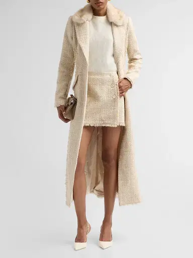 Ramy Brook Women's Betsy Faux-Fur Collar Tweed Longline Coat - Bone | Thumbnail 2 Ramy Brook Women's Betsy Faux-Fur Collar Tweed Longline Coat - Bone | Thumbnail 2