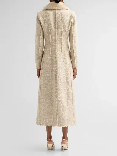 Ramy Brook Women's Betsy Faux-Fur Collar Tweed Longline Coat - Bone | Thumbnail 3 Ramy Brook Women's Betsy Faux-Fur Collar Tweed Longline Coat - Bone | Thumbnail 3