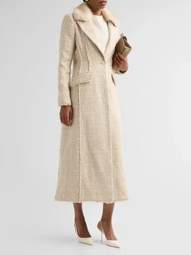 Ramy Brook Women's Betsy Faux-Fur Collar Tweed Longline Coat - Bone | Thumbnail 4 Ramy Brook Women's Betsy Faux-Fur Collar Tweed Longline Coat - Bone | Thumbnail 4