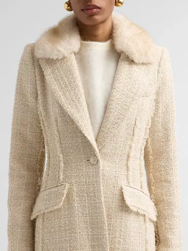 Ramy Brook Women's Betsy Faux-Fur Collar Tweed Longline Coat - Bone | Thumbnail 5 Ramy Brook Women's Betsy Faux-Fur Collar Tweed Longline Coat - Bone | Thumbnail 5