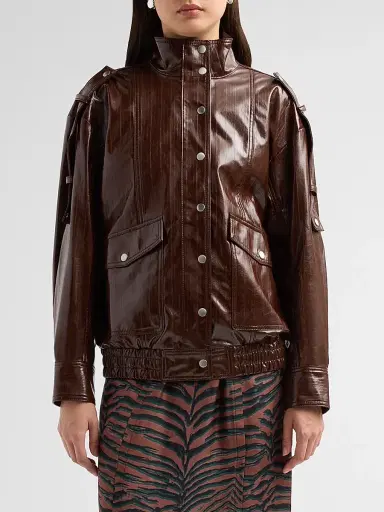 3.1 Phillip Lim Women's Faux-Leather Bomber Jacket - Espresso - Size Large | Thumbnail 4 3.1 Phillip Lim Women's Faux-Leather Bomber Jacket - Espresso - Size Large | Thumbnail 4