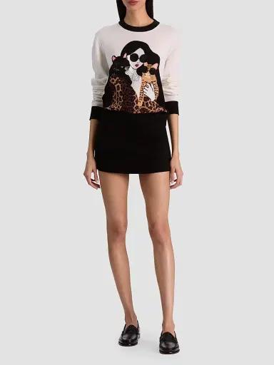Alice + Olivia Women's Gleeson Staceface Leopard Merino Wool Pullover Sweater - Soft White Multi | Thumbnail 2 Alice + Olivia Women's Gleeson Staceface Leopard Merino Wool Pullover Sweater - Soft White Multi | Thumbnail 2