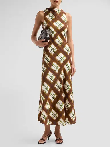 Cara Cara Women's Crystal Plaid Silk Midi Dress | Thumbnail 2 Cara Cara Women's Crystal Plaid Silk Midi Dress | Thumbnail 2