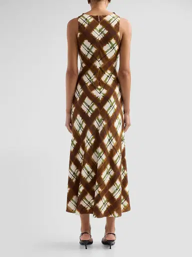 Cara Cara Women's Crystal Plaid Silk Midi Dress | Thumbnail 3 Cara Cara Women's Crystal Plaid Silk Midi Dress | Thumbnail 3