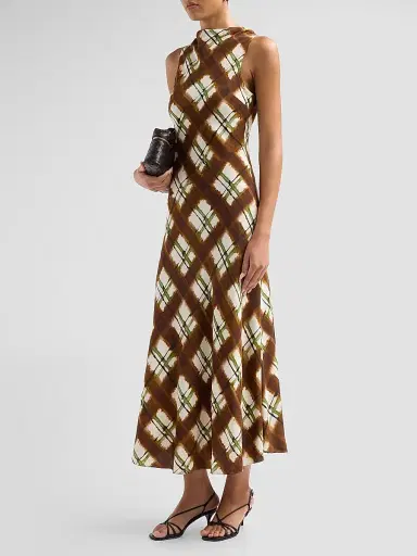 Cara Cara Women's Crystal Plaid Silk Midi Dress | Thumbnail 4 Cara Cara Women's Crystal Plaid Silk Midi Dress | Thumbnail 4