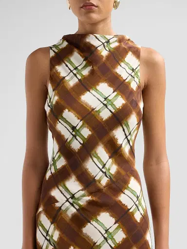 Cara Cara Women's Crystal Plaid Silk Midi Dress | Thumbnail 5 Cara Cara Women's Crystal Plaid Silk Midi Dress | Thumbnail 5