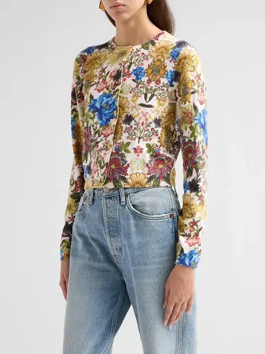 Alice + Olivia Women's Carson Floral Cotton-Blend Cardigan - Fallen Petals | Thumbnail 4 Alice + Olivia Women's Carson Floral Cotton-Blend Cardigan - Fallen Petals | Thumbnail 4