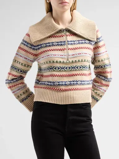 Design History Women's Everest Half-Zip Knitted Top - Oat Combo | Thumbnail 4 Design History Women's Everest Half-Zip Knitted Top - Oat Combo | Thumbnail 4