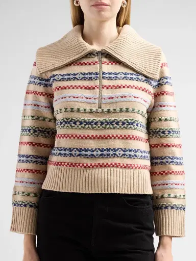 Design History Women's Everest Half-Zip Knitted Top - Oat Combo | Thumbnail 5 Design History Women's Everest Half-Zip Knitted Top - Oat Combo | Thumbnail 5