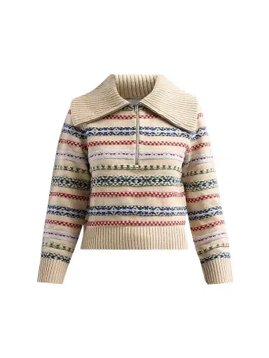 Design History Women's Everest Half-Zip Knitted Top - Oat Combo | Thumbnail 1 Design History Women's Everest Half-Zip Knitted Top - Oat Combo | Thumbnail 1