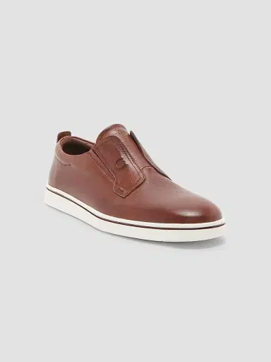 Ferragamo Men's Alfievit Leather Slip On Sneakers - Medium Brown | Thumbnail 2 Ferragamo Men's Alfievit Leather Slip On Sneakers - Medium Brown | Thumbnail 2