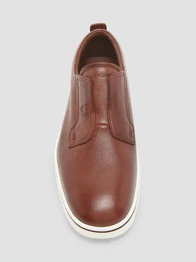 Ferragamo Men's Alfievit Leather Slip On Sneakers - Medium Brown | Thumbnail 4 Ferragamo Men's Alfievit Leather Slip On Sneakers - Medium Brown | Thumbnail 4