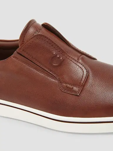 Ferragamo Men's Alfievit Leather Slip On Sneakers - Medium Brown | Thumbnail 5 Ferragamo Men's Alfievit Leather Slip On Sneakers - Medium Brown | Thumbnail 5