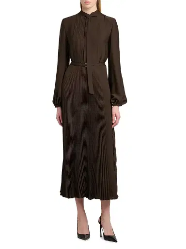 Tom Ford Women's Plissé Tieneck Blouson-Sleeve Midi Dress | Thumbnail 3 Tom Ford Women's Plissé Tieneck Blouson-Sleeve Midi Dress | Thumbnail 3