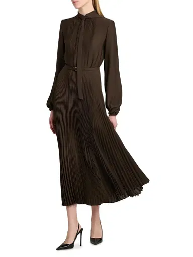 Tom Ford Women's Plissé Tieneck Blouson-Sleeve Midi Dress | Thumbnail 4 Tom Ford Women's Plissé Tieneck Blouson-Sleeve Midi Dress | Thumbnail 4