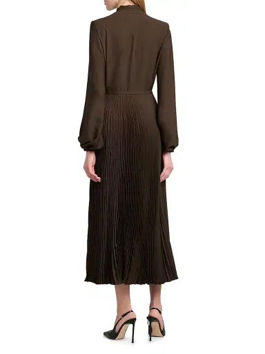 Tom Ford Women's Plissé Tieneck Blouson-Sleeve Midi Dress | Thumbnail 5 Tom Ford Women's Plissé Tieneck Blouson-Sleeve Midi Dress | Thumbnail 5