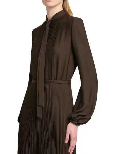 Tom Ford Women's Plissé Tieneck Blouson-Sleeve Midi Dress | Thumbnail 6 Tom Ford Women's Plissé Tieneck Blouson-Sleeve Midi Dress | Thumbnail 6