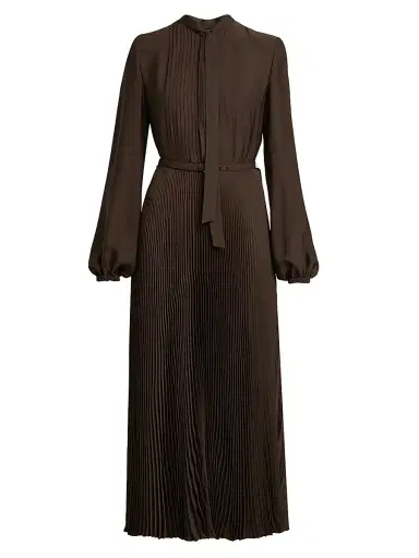 Tom Ford Women's Plissé Tieneck Blouson-Sleeve Midi Dress | Thumbnail 1 Tom Ford Women's Plissé Tieneck Blouson-Sleeve Midi Dress | Thumbnail 1